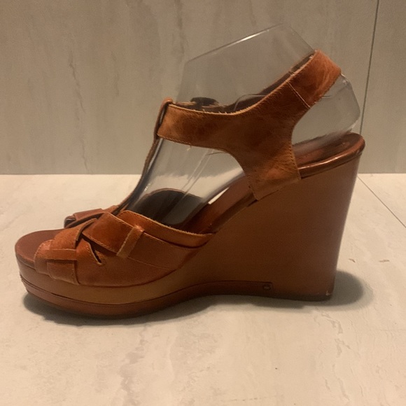 N.Y.L.A. Women's Brown Leather Strap Heeled Sandals Size 10 (FLAWS) - Picture 6 of 15